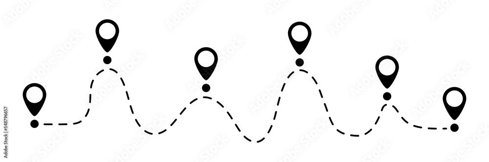 Poster pin map dotted line. navigation pointers. destination sign. vector illustration isolated on white.