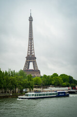View of the Eiffel Tower across the Seine in Paris, France.