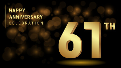 61th Anniversary. 3d template design with gold color for celebration events, invitations, greeting cards, banners, posters and flyers. Vector Template Illustration