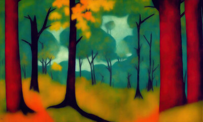 Autumn forest. Nature landscape. Digital illustration. Abstract style.