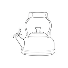 Kettle line vector art. Teapot logo. Kettle with handle isolated on white background. Kettle in line art style vector icon.