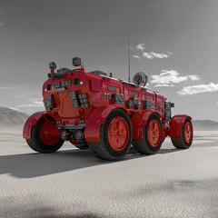 sci fi rover in the desert after rain is going away