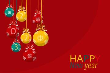 flat art design decoration ornament ball for new year 2023 with red background