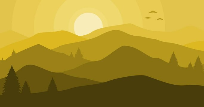 animated yellow gold gradation mountains nature background