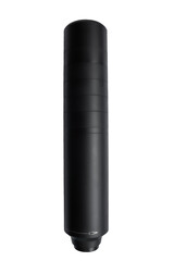 Black silencer for weapons. Suppressor that is at the end of an assault rifle. Isolate on a white background.