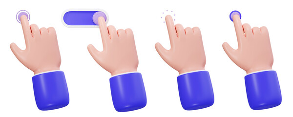 3d hand tap icon isolated on transparent background. Human finger press button, 3d rendering illustration. Hand using slide bar switch sign, pointing gesture, 3d render