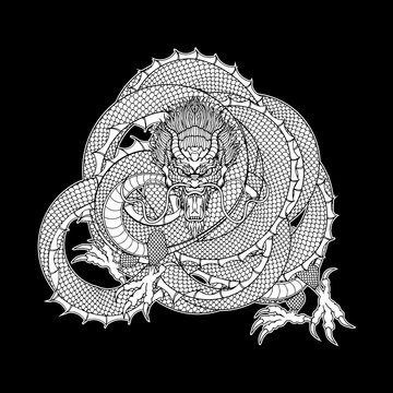 Dragon japanese style tattoo vector illustration