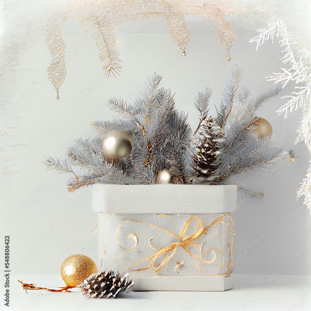 Poster a white box with a pine cone and a pine cone on it and a pine cone on the side generative ai