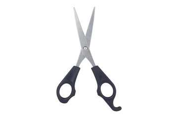 scissors, hairdressing scissors with plastic black handles isolated from background