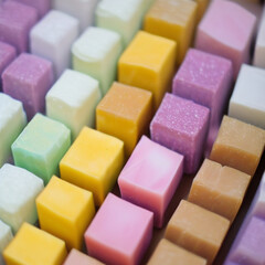 Colorful soap bars, handmade natural zero waste soap, spa and skincare small business idea, solid soap