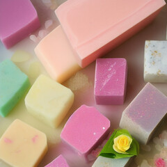 Colorful soap bars, handmade natural zero waste soap, spa and skincare small business idea, solid soap