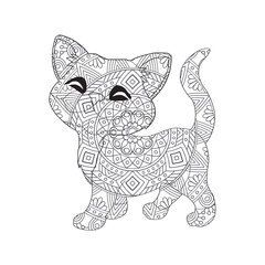 Zentangle cat mandala coloring page for adults christmas cat and floral animal coloring book isolated on white background antistress coloring page vector illustration