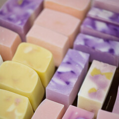 Colorful soap bars, handmade natural zero waste soap, spa and skincare small business idea, solid soap