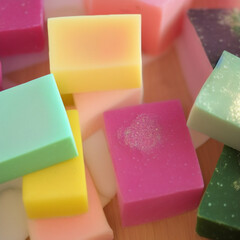 Colorful soap bars, handmade natural zero waste soap, spa and skincare small business idea, solid soap