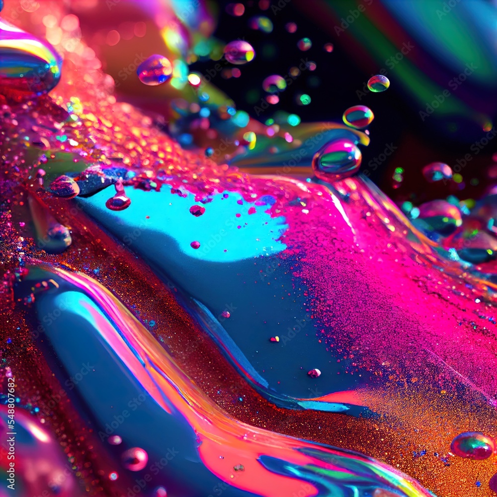 Poster a close up of a liquid filled with bubbles and colors of different colors and shapes generative ai