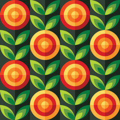 Flowers background design. Abstract geometric seamless pattern. Exotic friuts garden. Decorative ornament mosaic. Vector illustration.  - 548807645