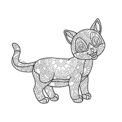 Zentangle cat mandala coloring page for adults christmas cat and floral animal coloring book isolated on white background antistress coloring page vector illustration