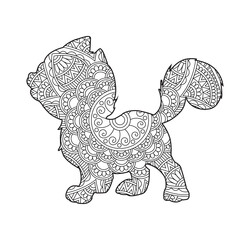Zentangle cat mandala coloring page for adults christmas cat and floral animal coloring book isolated on white background antistress coloring page vector illustration