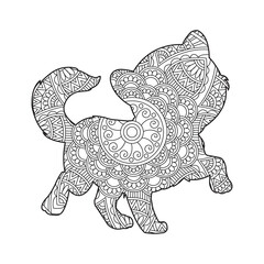 Zentangle cat mandala coloring page for adults christmas cat and floral animal coloring book isolated on white background antistress coloring page vector illustration