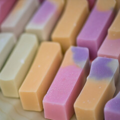Colorful soap bars, handmade natural zero waste soap, spa and skincare small business idea, solid soap
