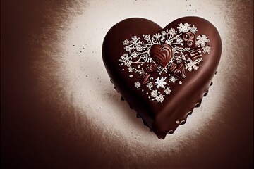 Chocolate heart illustration, landscape with space for text