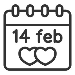 On the calendar Valentine's Day, February 14 - icon, illustration on white background, outline style