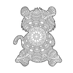 Zentangle cat mandala coloring page for adults christmas cat and floral animal coloring book isolated on white background antistress coloring page vector illustration