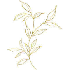 Fototapeta na wymiar Gold Glitter Flower Leaf