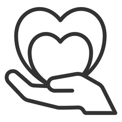 Hearts on an open hand - icon, illustration on white background, outline style