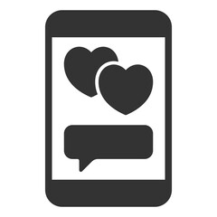 Fototapeta premium Two hearts and dialogue on smartphone screen - icon, illustration on white background, glyph style