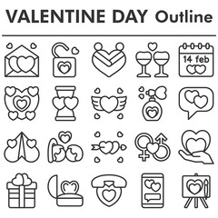Set, valentines day icons set - icon, illustration on white background, outline style