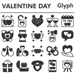 Set, valentines day icons set - icon, illustration on white background, glyph style