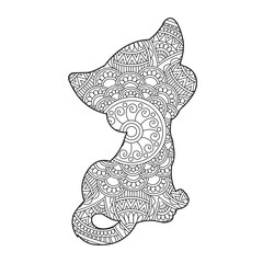 Zentangle cat mandala coloring page for adults christmas cat and floral animal coloring book isolated on white background antistress coloring page vector illustration