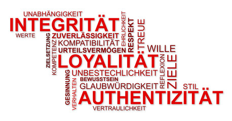 Wortwolke zu Integrität, Loyalität und Authenzität