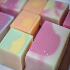 Colorful soap bars, handmade natural zero waste soap, spa and skincare small business idea, solid soap