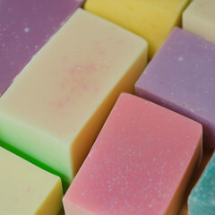 Colorful soap bars, handmade natural zero waste soap, spa and skincare small business idea, solid soap