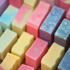 Colorful soap bars, handmade natural zero waste soap, spa and skincare small business idea, solid soap