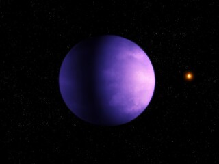 Exoplanet from an alien star system in purple tones. Beautiful super-earth in distant space.
