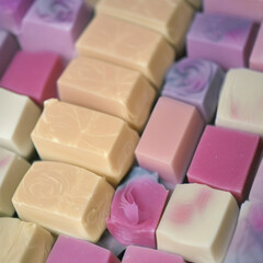 Colorful soap bars, handmade natural zero waste soap, spa and skincare small business idea, solid soap
