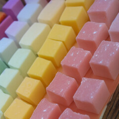 Colorful soap bars, handmade natural zero waste soap, spa and skincare small business idea, solid soap