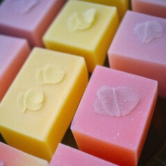 Colorful soap bars, handmade natural zero waste soap, spa and skincare small business idea, solid soap