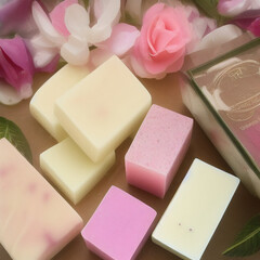 Colorful soap bars, handmade natural zero waste soap, spa and skincare small business idea, solid soap