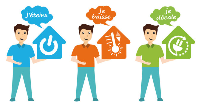 Sobri&eacute;t&eacute; &eacute;nerg&eacute;tique et &eacute;conomie des &eacute;nergies, les bons gestes &agrave; la maison : baisser le chauffage, &eacute;teindre les appareils, d&eacute;caler les appareils &eacute;lectriques en dehors des heures de pointes