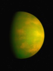 Planet with a dense atmosphere. Far exoplanet from an alien star system. Beautiful super-earth in...