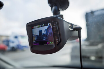 dvr inside the car on the background of the windshield