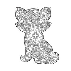 Zentangle cat mandala coloring page for adults christmas cat and floral animal coloring book isolated on white background antistress coloring page vector illustration