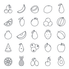 Big vector set of linear icons. Different fruit icons on white background