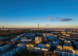 Obraz premium View of the Olympic Tower with housing at its feet in Munich, Germany,