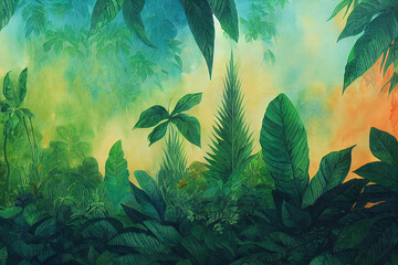 Fototapeta na wymiar Dschungel Aquarell Hintergrund