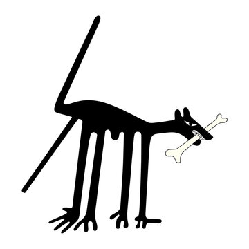 The dog with bone - paraphrase of the famous geoglyph The Dog from Nazca - vector illustration